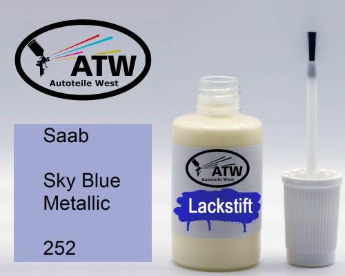 Saab, Sky Blue Metallic, 252: 20ml Lackstift, von ATW Autoteile West.